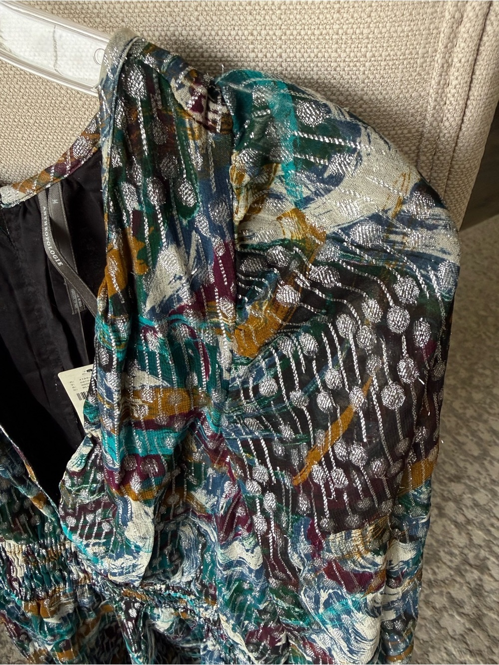 NWT Anthropologie Somerset Metallic Smocked Romper Blue Patte Medium, MSRP $158 - Picture 4 of 8